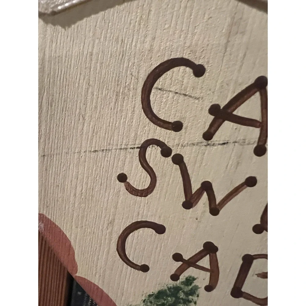 Rustic 80s Vintage Wooden Sign CABIN SWEET CABIN Cottagecore Bows Cute Handmade